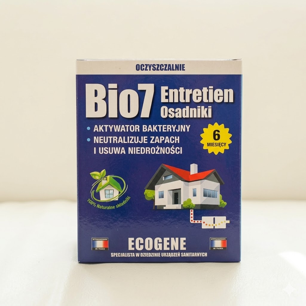 Bio7 Entretien Osadniki bakteriálny aktivátor pre čističky odpadových vôd v rodinnom dome, balenie Ecogene.