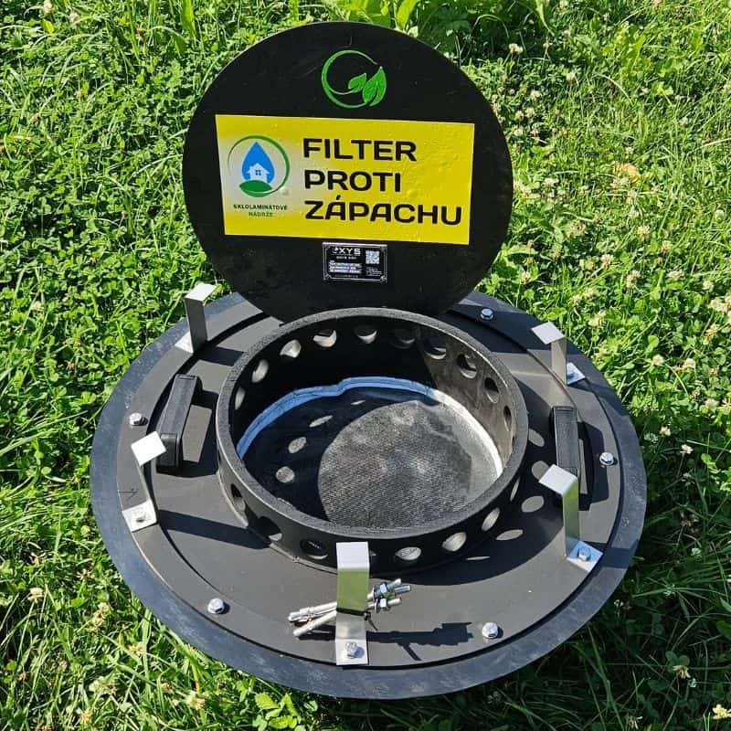 Protizápachový filter OXYS600 s aktívnym uhlím pre odvetrávacie potrubie DN110 septikov a žúmp.