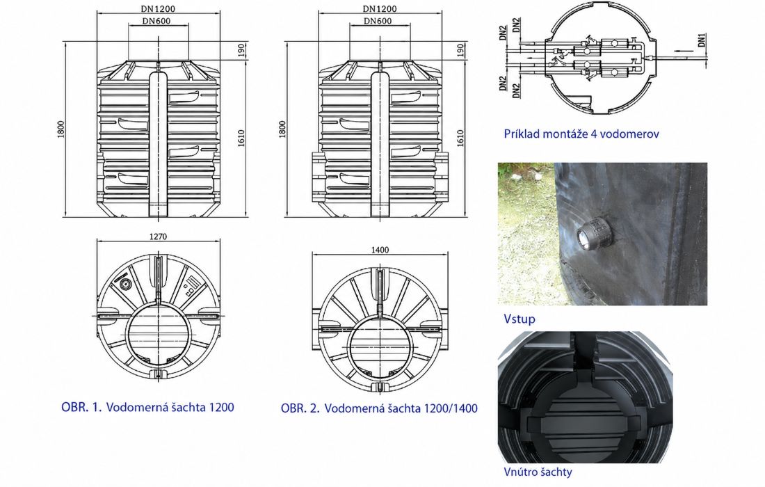 Technický rez vodomernej šachty DN 1200 PE PRO 1200 × 1800 mm